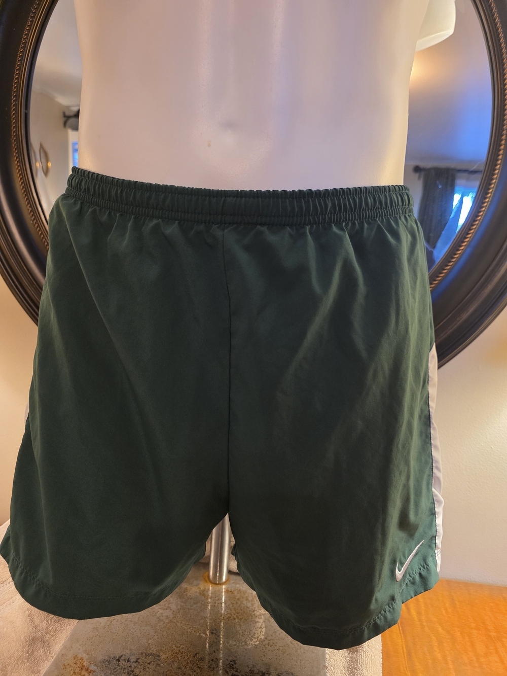 Nike Dark Green Men's Athletic Shorts with White Swoosh
